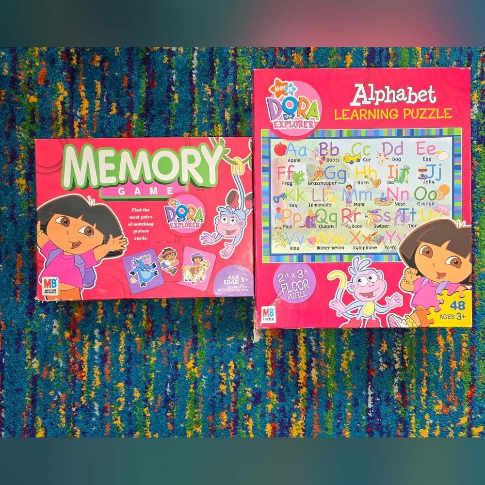 Bundle Dora The Explorer Memory Game and Alphabet Puzzle Set